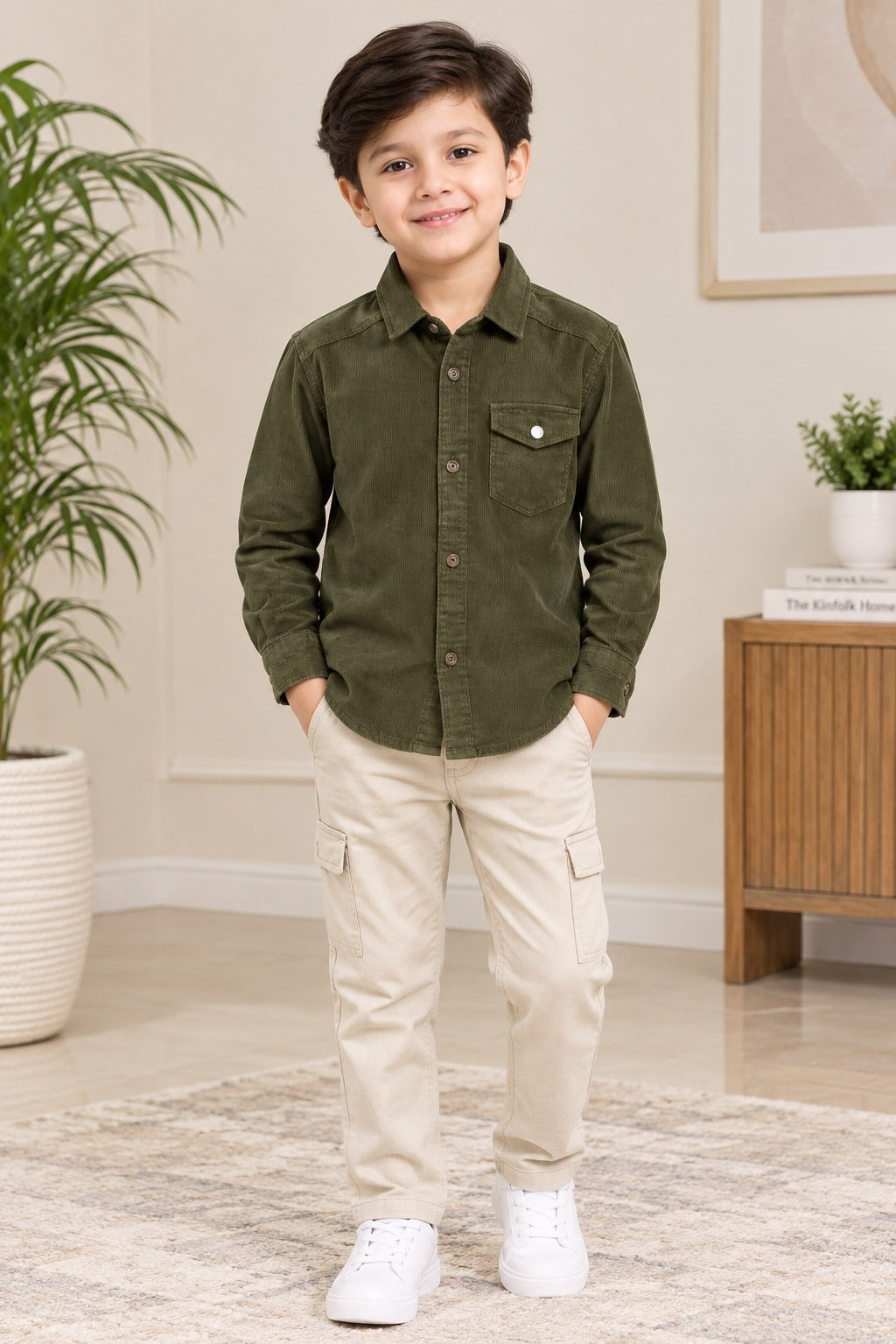 LM OLIVE CORDUROY CASUAL SHIRT