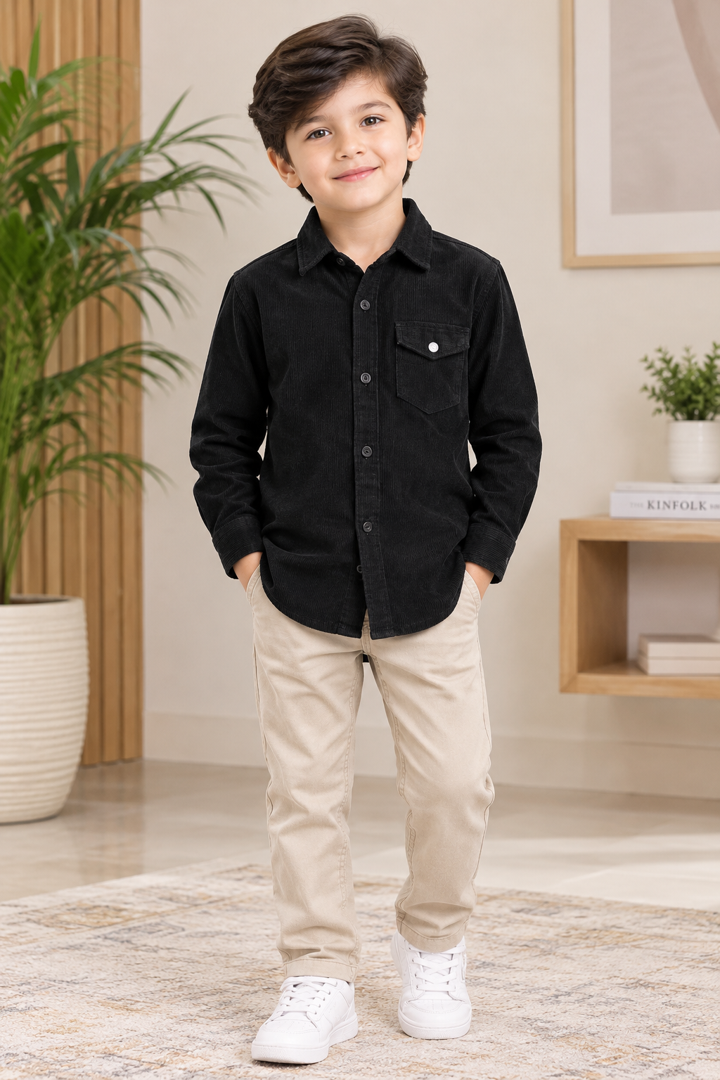 LM BLACK CORDUROY CASUAL SHIRT