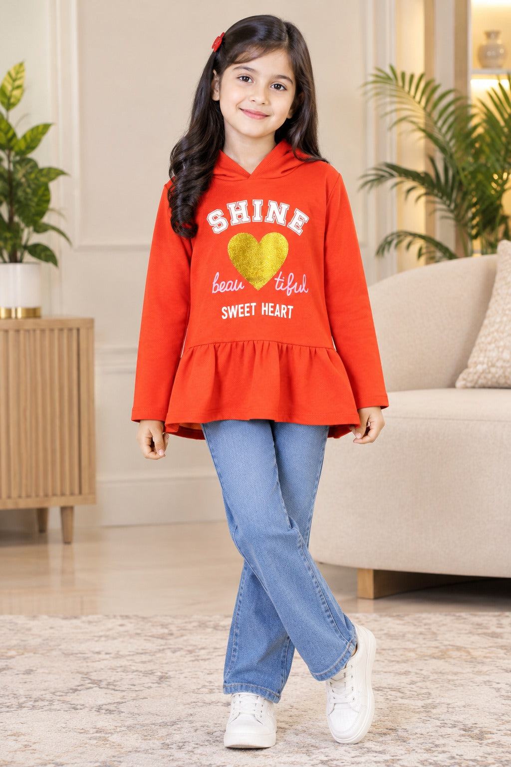 BT Girls ORANGE Shine Heart Peplum Hoodie