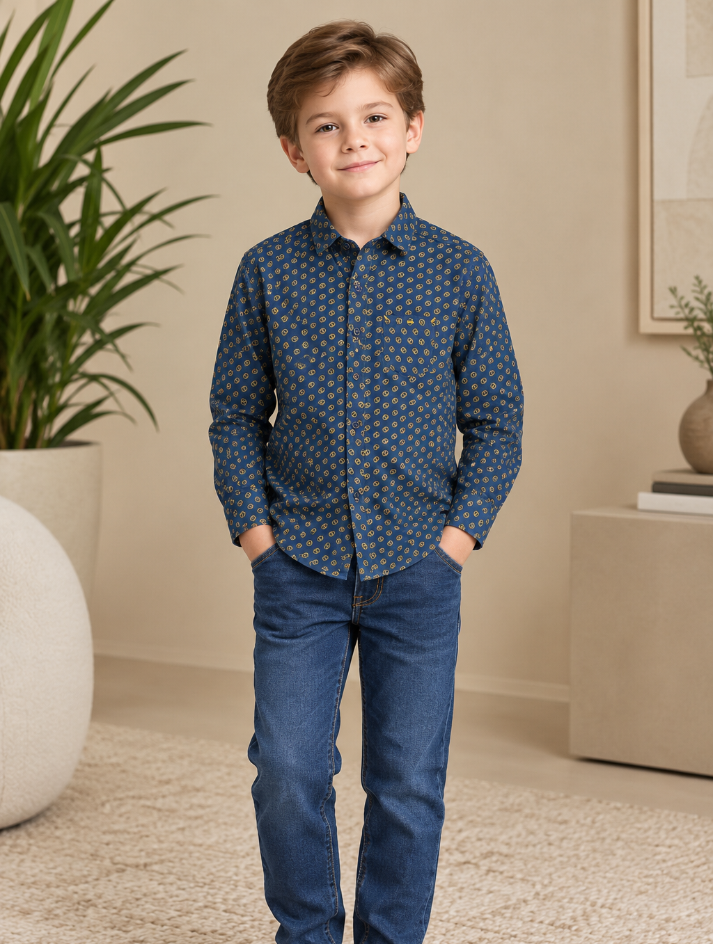 LM PRINTED BLUE SINGLE CASUAL SHIRT - Nayah