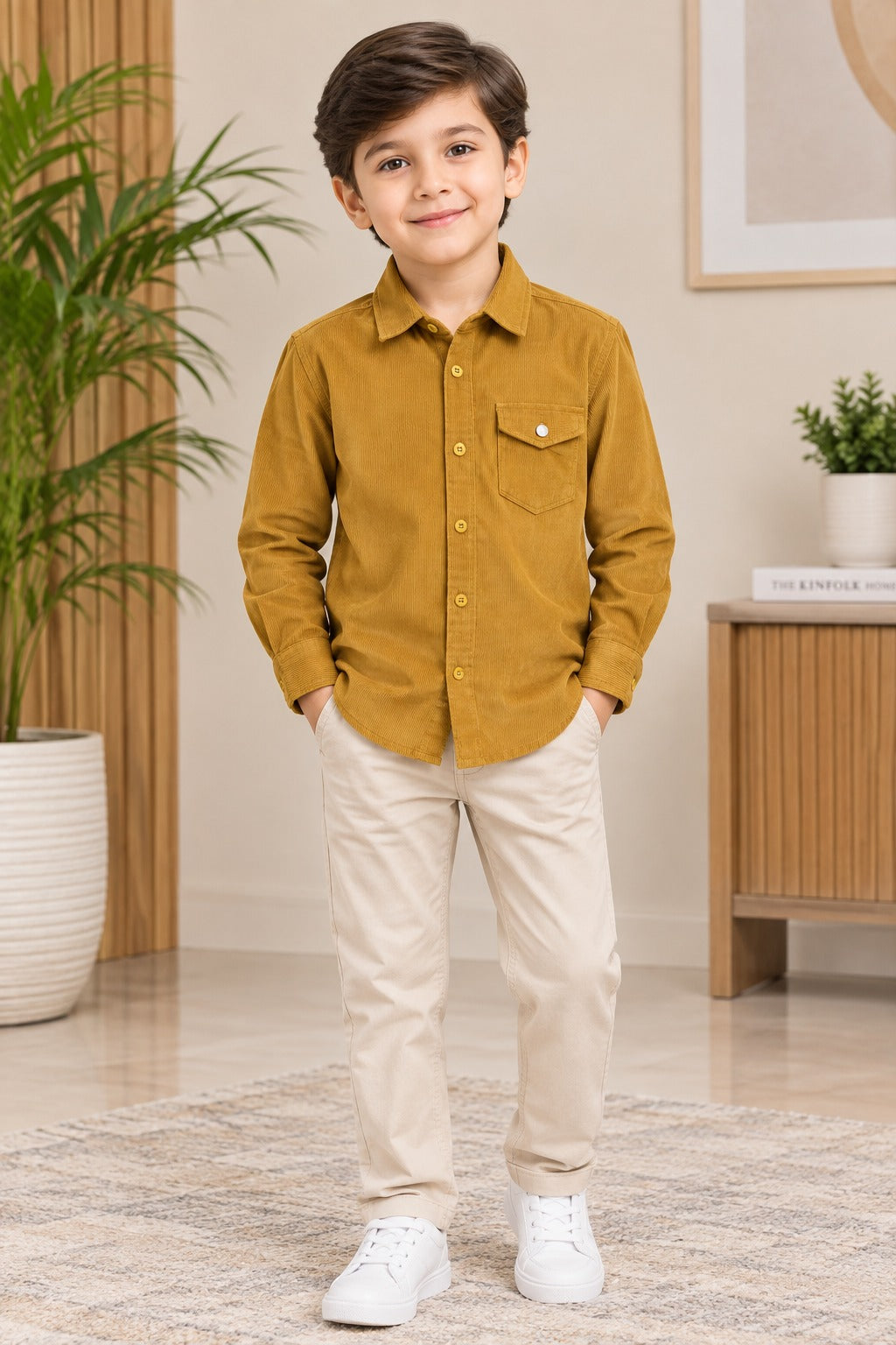 LM BROWN CORUROY BOYS CASUAL SHIRT